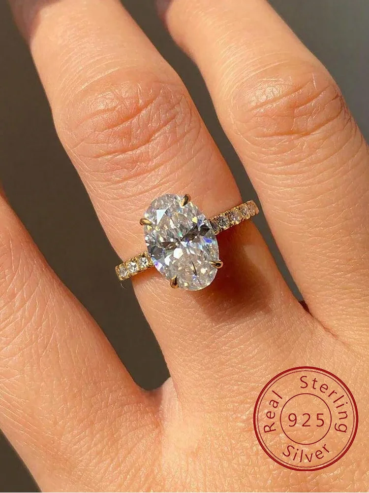 925er-Sterlingsilber, wunderschöner, glänzender 1–4,5 ct ovaler Zirkonia-Ring für Frauen, Verlobung, Hochzeit, luxuriöser, hochwertiger edler Schmuck