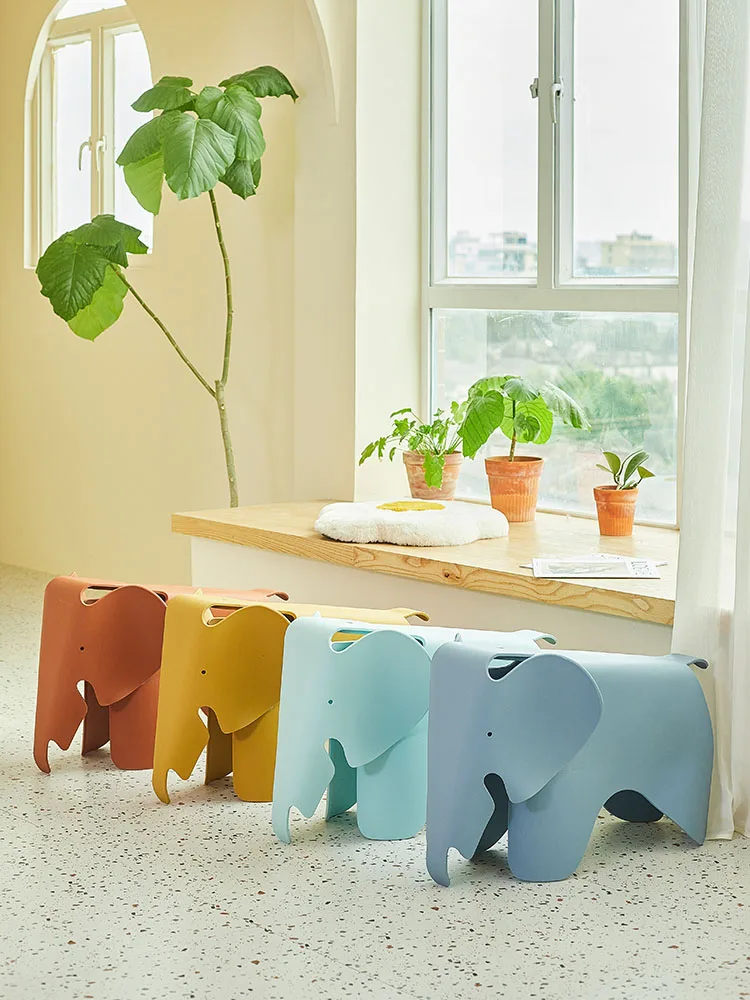 Creative Cartoon Elephant Chair Plastic Mobile Children's Living Room Plastic Chairs Modern Animal Furniture Small Desk Stool