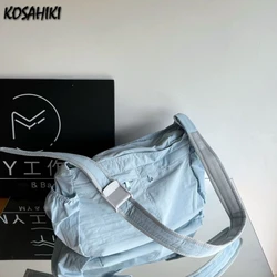 2024 nowe płócienne torebki damskie z kieszeniami na co dzień Y2k estetyczne wszystkie dopasowane torby na ramię Grunge solidne koreańskie modne torby Crossbody