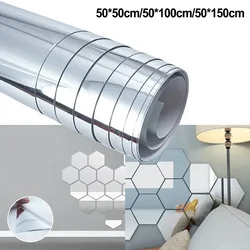 DIY Mirror Wall Sticker Self-Adhesive Mirror Film Decor PET Soft Glass Tile Waterproof Sticker For Living Room Bathroom Decor