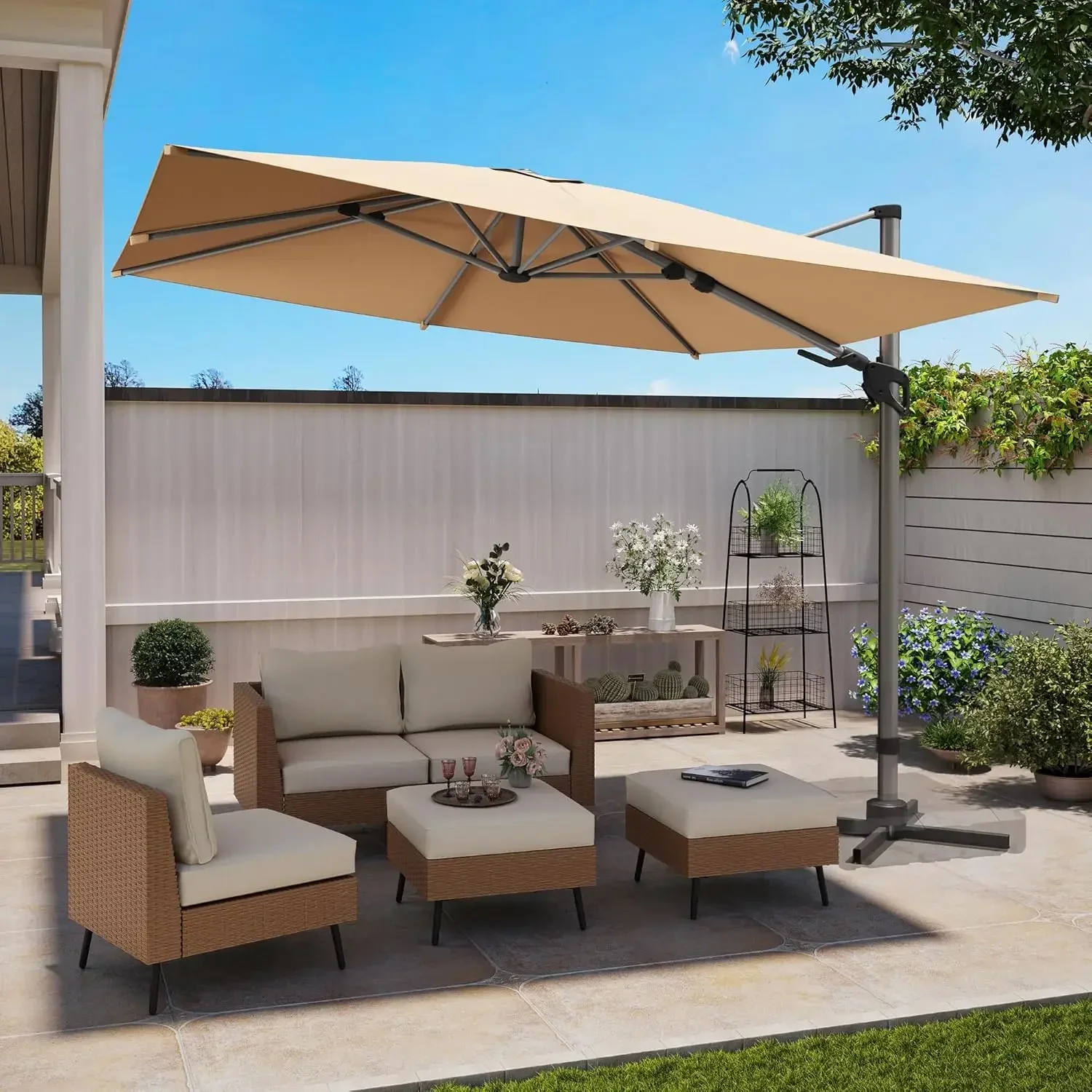

Outdoor Patio Umbrella, 10 FT Large Cantilever Umbrella Windproof Patio Offset Umbrella with 360° Rotation & Olefin Fabric