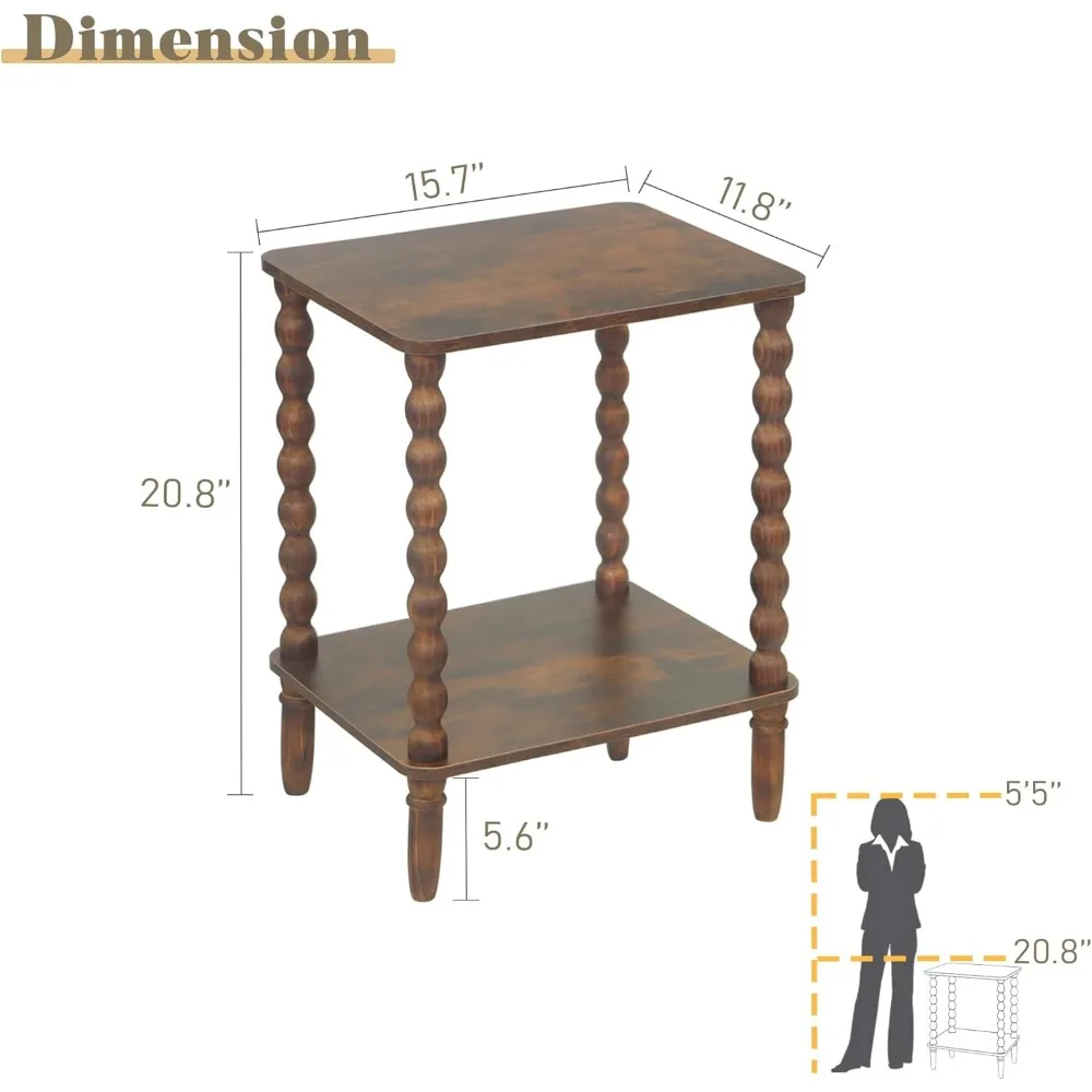 Rustic Brown 2-Tier Side Table with Storage Shelf for Living Room, Bedroom, and Narrow Spaces