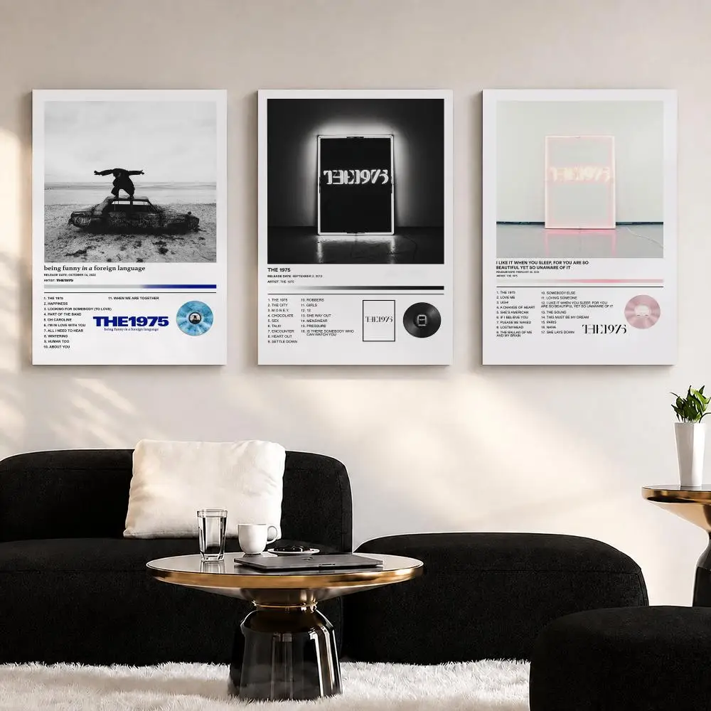 Rock Band Album The 1-1975 Framed Wall Painting Ready to Hang Canvas Wall Art Poster for Bedroom Living Room Home Decor Gift