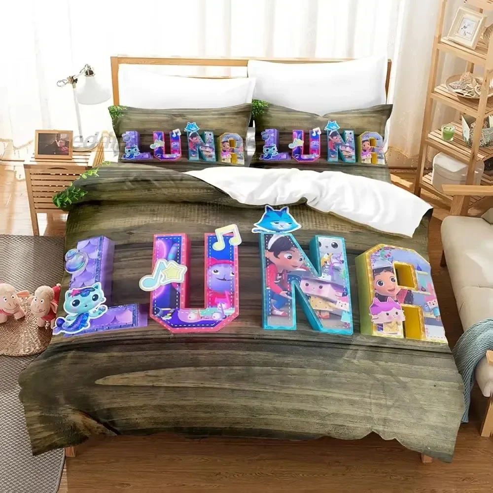 Gabbys Dollhouse Comfortable Duvet Quilt Cover Pillowcase Bedding Set Children Bedroom Decoration Home Textile