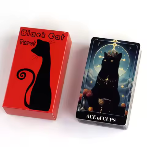 10.3*6cm Black Cat Tarot Shadowy Cat Deck Feline Deck 78 Pcs Tarot Cards Based on Rider Waite System for Beginners