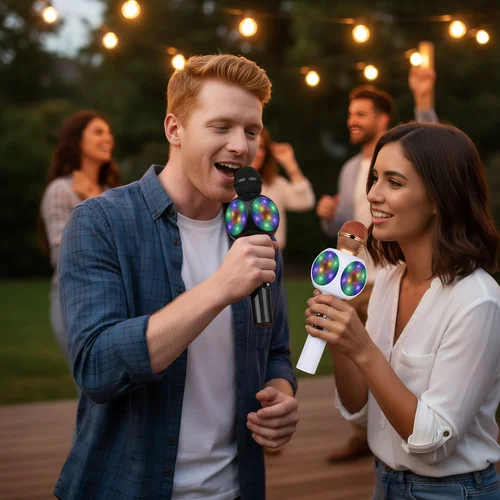 Imagen 2 del producto Micrófono para máquina de Karaoke, Altavoz Bluetooth inalámbrico con cambiador de voz mágico, luces LED coloridas, juguete para regalo para niñas y niños