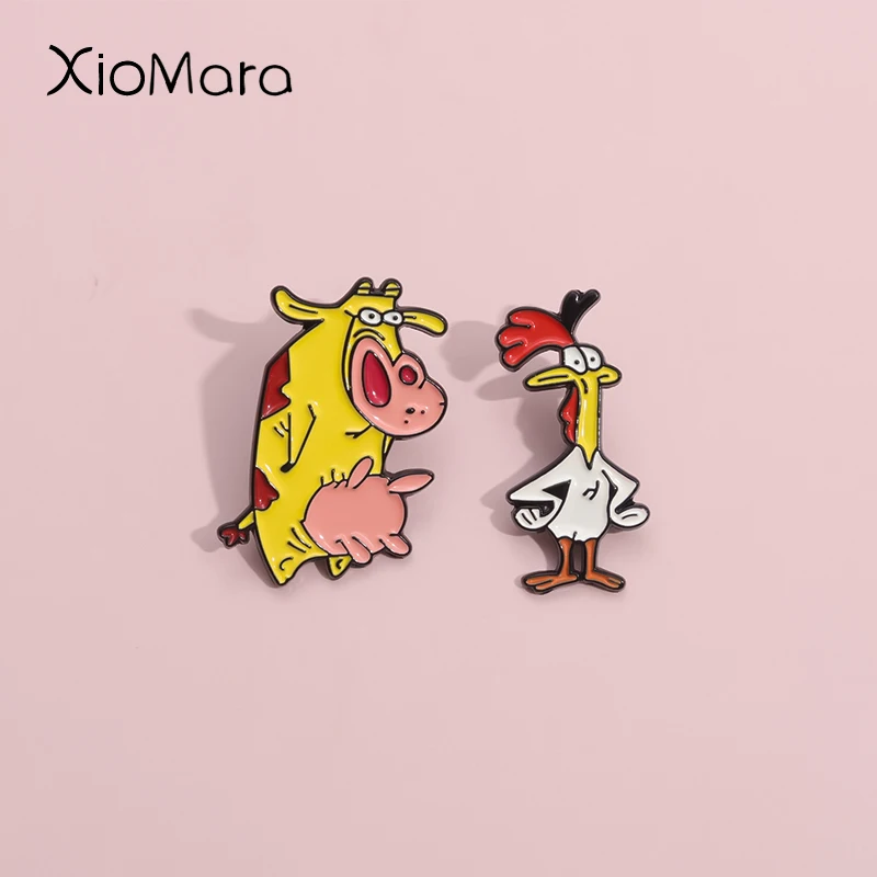 Cartoon Rooster Cow Lapel Pin Cute Manga Icons Badge Enamel Pins For Hats Backpacks Decoration Jewelry Accessories Gifts