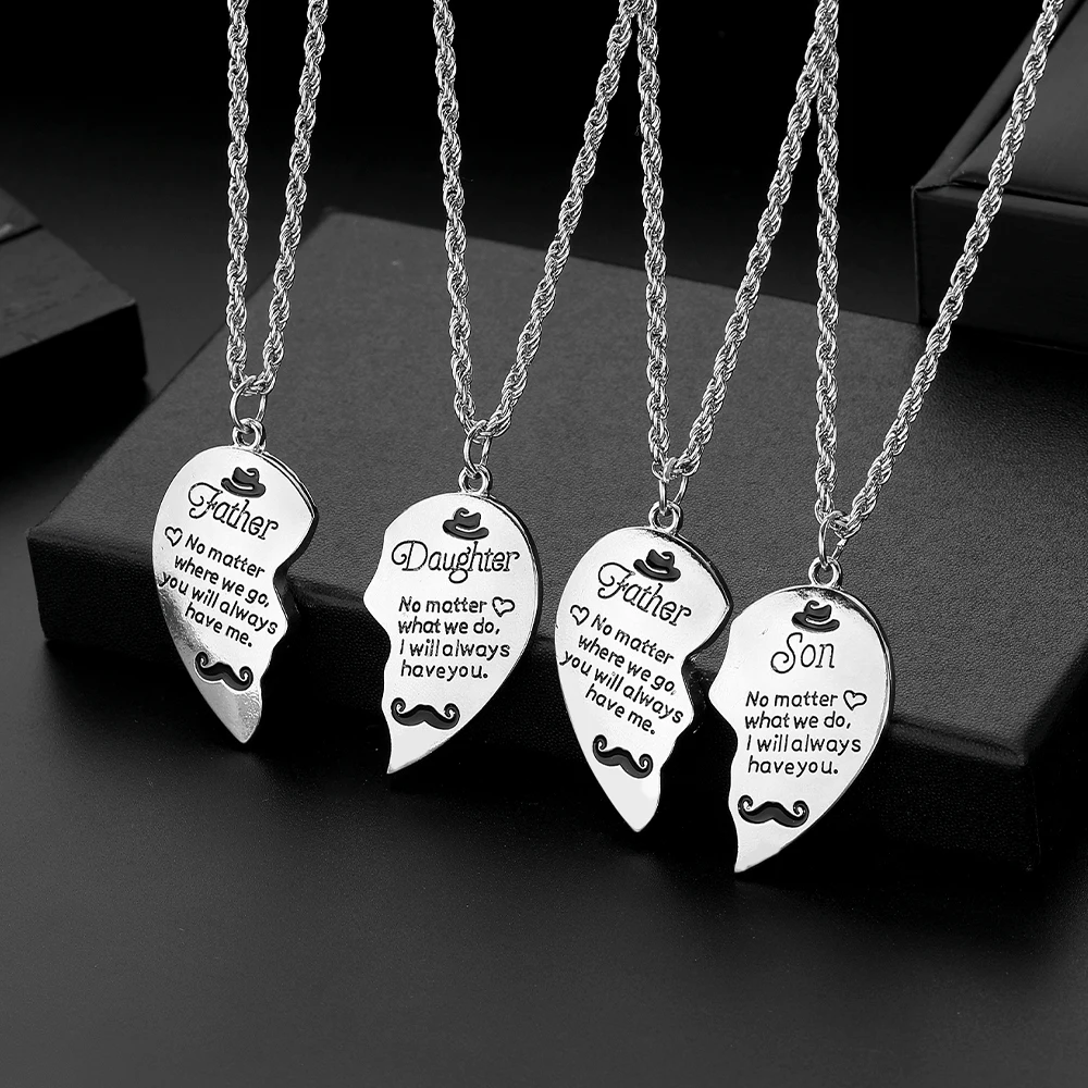 2Pcs/Set Father And Son Daughter Heart Puzzle Necklace 60cm Rope Chain No Matter What We Do,I Will Always Haved You Pendant