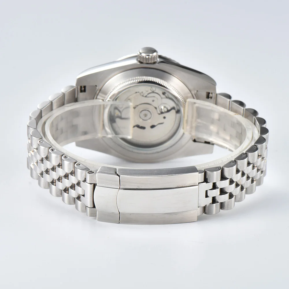 นาฬิกาสเตนเลสเคสกระจกแซฟไฟร์สเตนเลสนาฬิกากลไกอัตโนมัติมี NH35นาฬิกาข้อมือสำหรับผู้ชายขนาด41มม. นาฬิกากันน้ำปรับแต่งได้ NH35