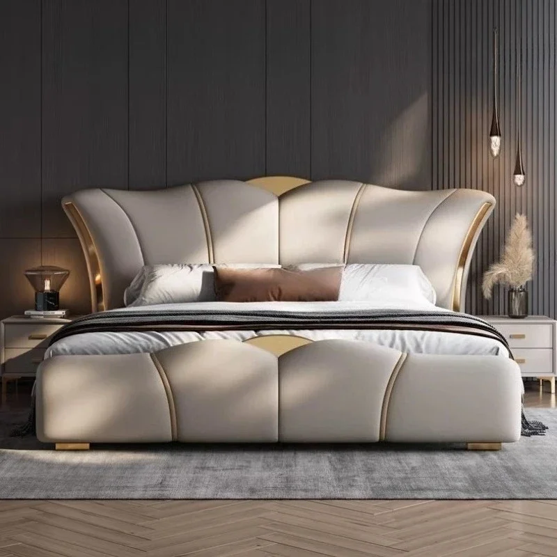 Bedroom Beds And Bed Frames 2 People Double Beds Furniture 180x200 200x220cm Light Luxury Soft Bag Leather Full Size Bed Frame