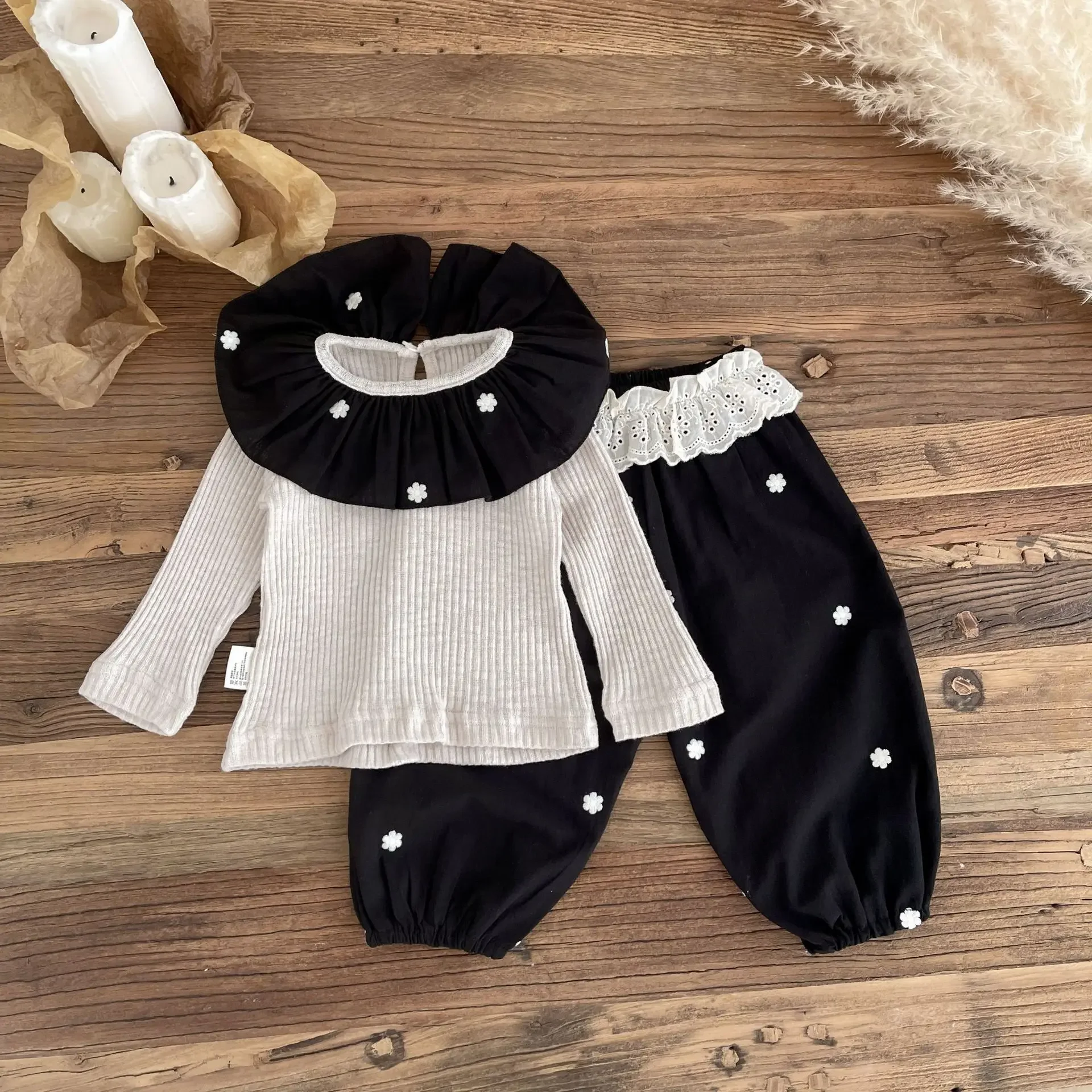 MILANCEL Spring Autumn Baby Pants 0-3 Y Infant Girls Embroidery Flower Patchwork Lace Trousers Girls Clothing Optional Blouse