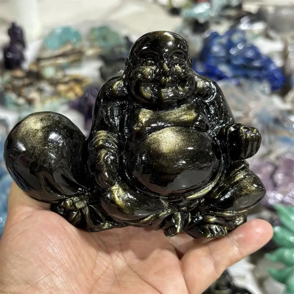 1PCS Natural Quartz Golden Obsidian Buddha Carving Polished Reiki Healing Fengshui High-Quality Home Decor Energy Gift