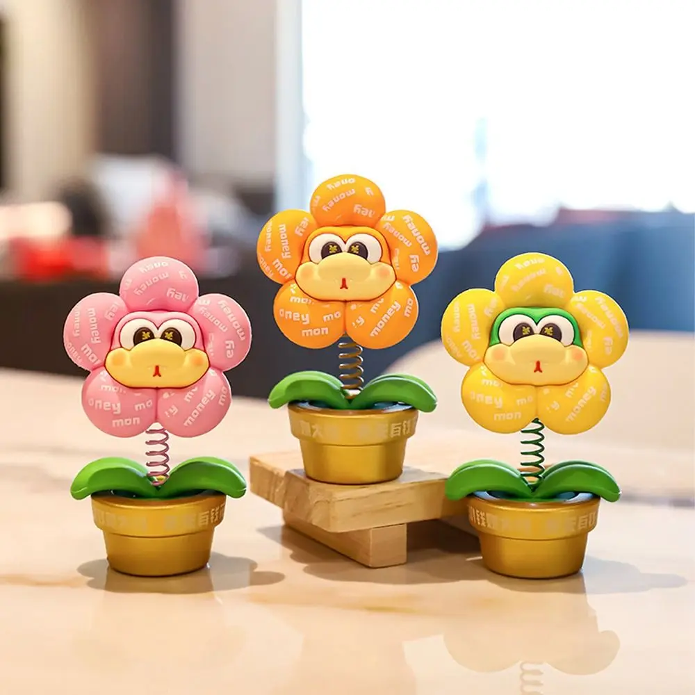 Cute Snake Year Flower Figurine Shaking Head Fortune Lucky Potted Plant Statue Resin Chinese New Year Mascot