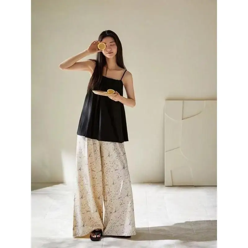 

Women's Pajama Set Fashion Homewear Floral Print Sleeveless Set Soft Cotton With Chest Pad Summer New Sweet Home Outdoor Wear