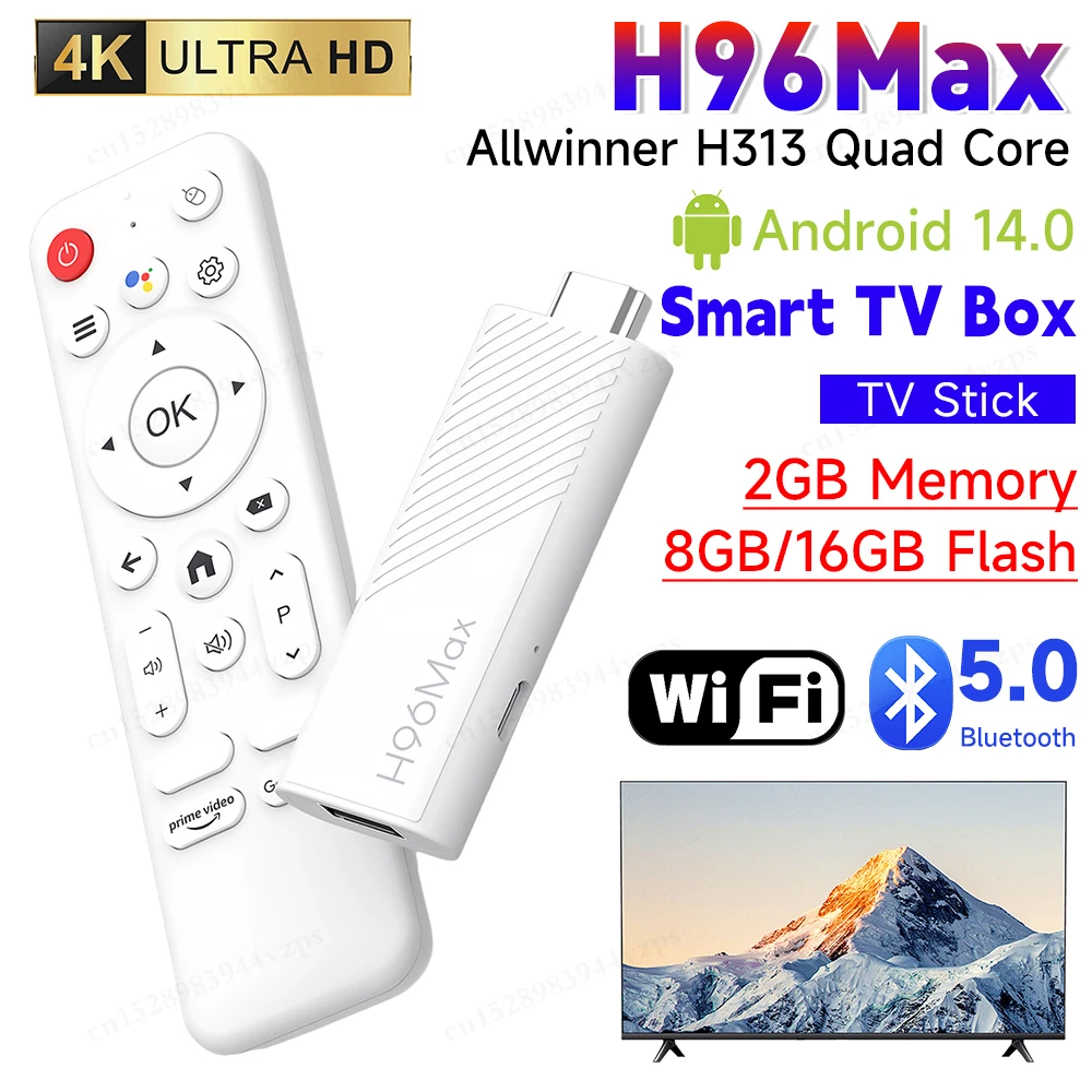 Android 14.0 H96Max H313 TV Stick Smart TV Box Allwinner WIFI BT5.0  2GB 8GB/2GB 16GB Mini TV Stick Set Top Box with Remote