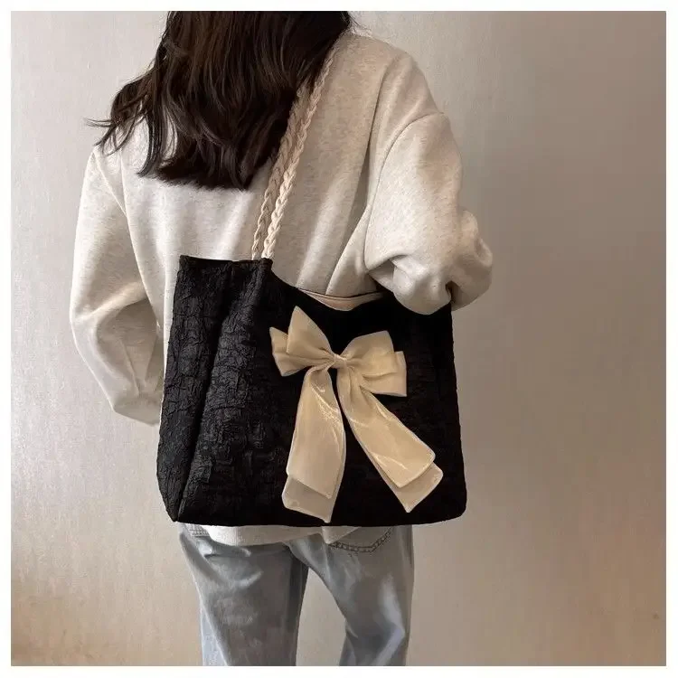 

Ins 2025 New Korean Fashion Sweet Shoulder Bag Student Commuting Tote Bag Large Capacity Bowknot Bag for Women
