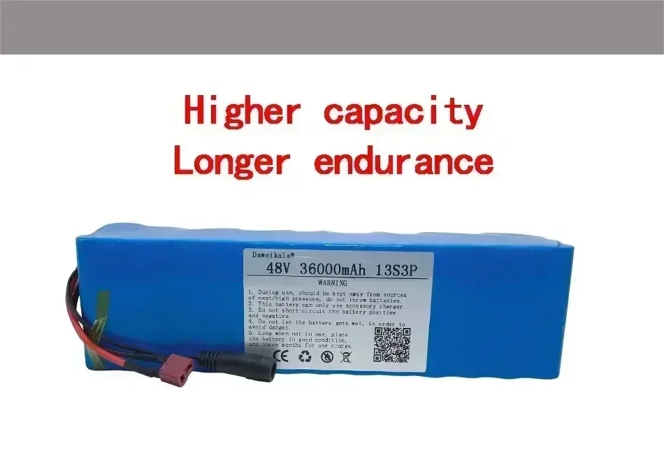 48V lithium battery electric bicycle 36000mAh 500W 13S3P T plug 18650 lithium-ion battery pack with BMS+54.6V 2A charger