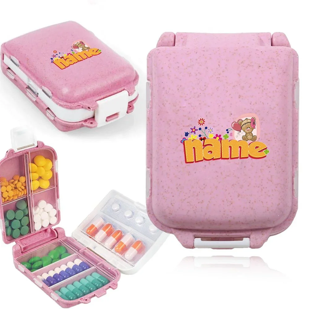 Caja de almacenamiento de pastillas de viaje con nombre personalizado, pastillero pequeño portátil de 7 rejillas para farmacia, caja de medicina