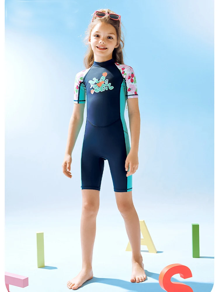 New UV Protective Long Sleeve Children Girl Swimsuits Kids Swimwear for 4-14 Years