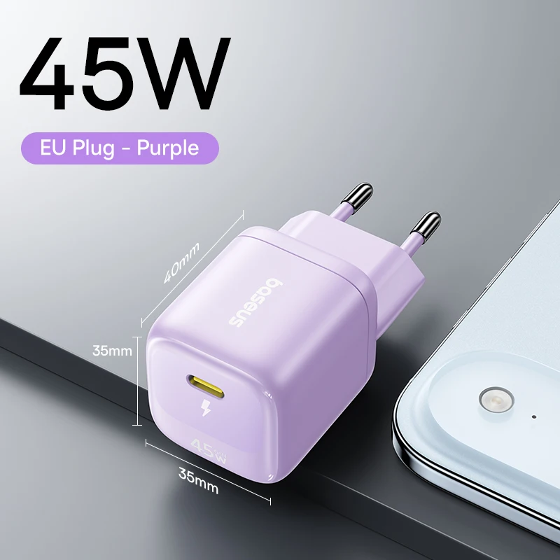 Baseus 45W GaN-lader voor iPhone 17 16 15 Pro Max Samsung Galaxy Snellader Telefoonlader USB-C-lader Draagbare PD-lader