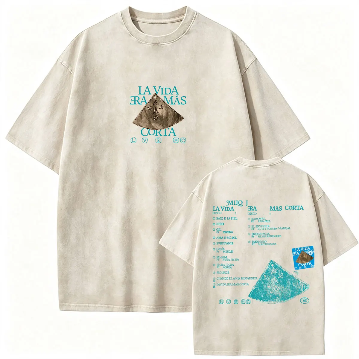 Vintage Washed Milo J La Vida Era Mas Corta Tour 2026 Double Sided T Shirts Men Women Fashion Clothing Oversized Cotton T-shirt