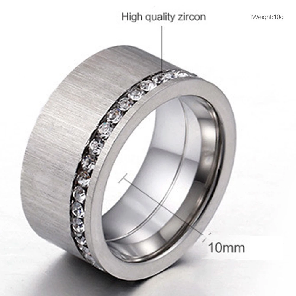 VQYSKO Single Row White Zircon Wide Face Ring Custom Gold Color Sand Ring For Parents Couple Memorial Day Gift