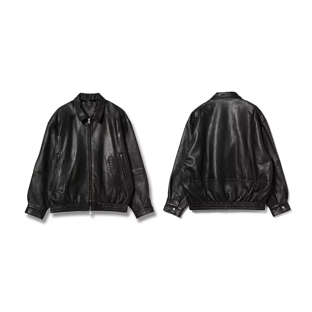 

American Sle Vintage PU Leather Jaet Men's Loose Fit Biker Jaet y Chic Brand Long Sve Zipper Closure