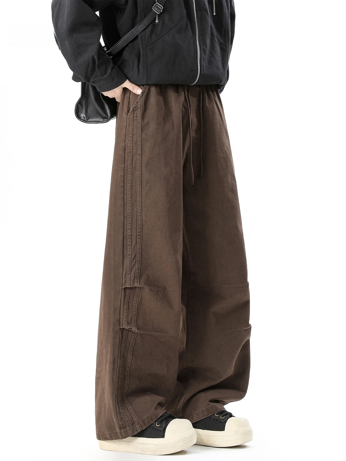 

American Sle Men's Casual Pants Cotton Workwear Trousers Pleated Thiened Straight Leg Autumn Winter Vintage Waed Loose Fit