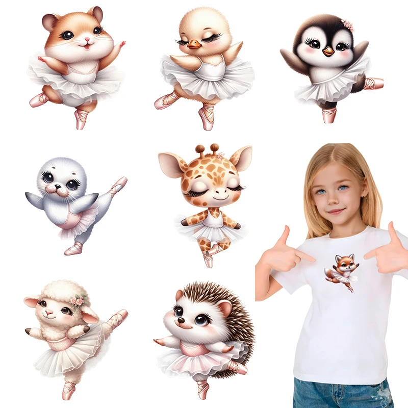 Iron on Creative Cartoon with Ballet Dance Small Animal Patterns for Clothing Washable Durable Heat Transfer Printing Stickers