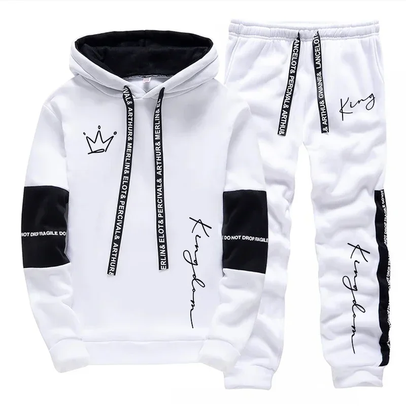 Urban Casual Fashion Sportswear Male Home Outdoor Trendy Hoodie Outfits KING Letter Print Men's Set Hooded Sweatshirt Sweatpants view 4