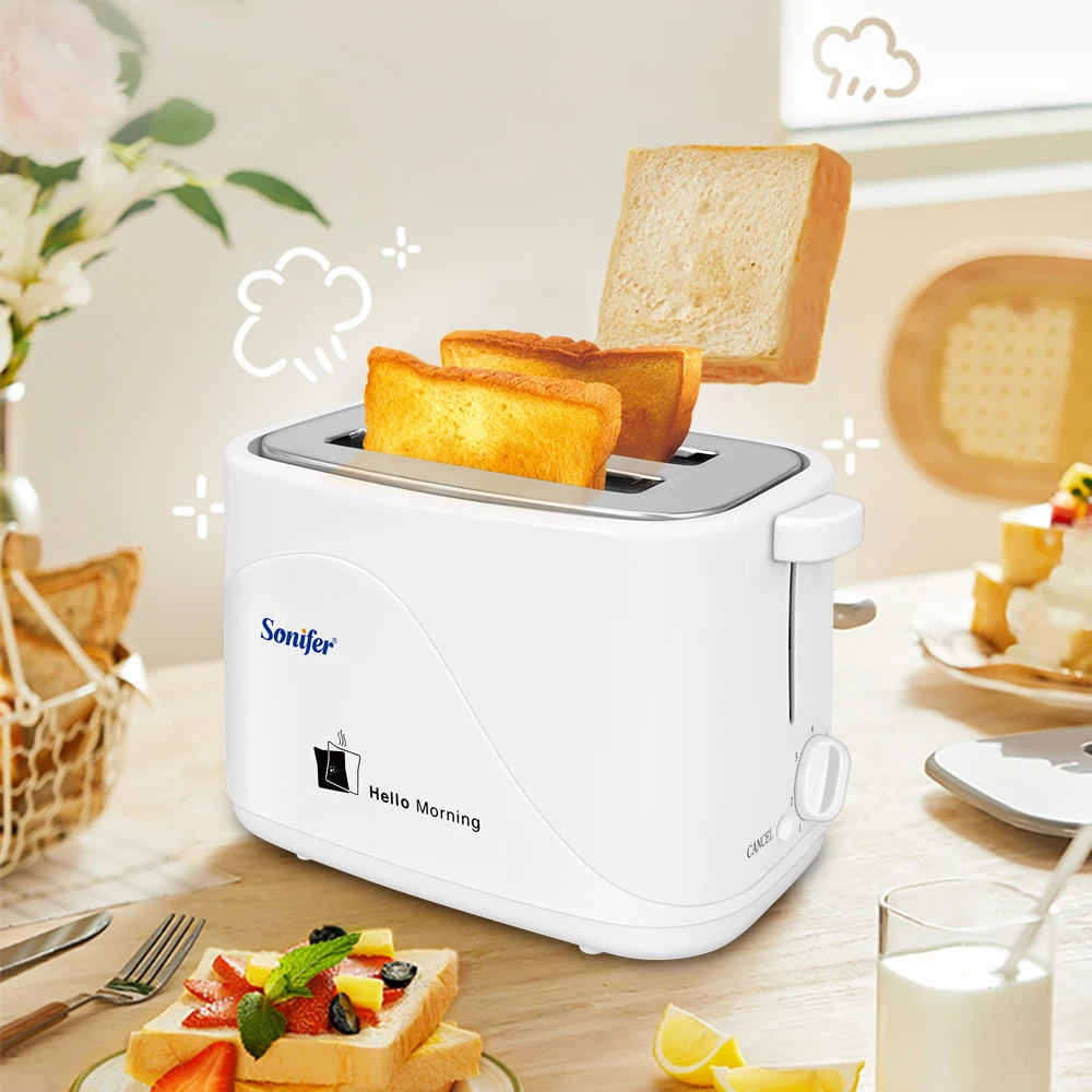 Toaster Sonifer SF-6005 700W 2 Slice Bread Toaster Cool Touch Browning Control Auto Pop Up Shut Off for Home Breakfast