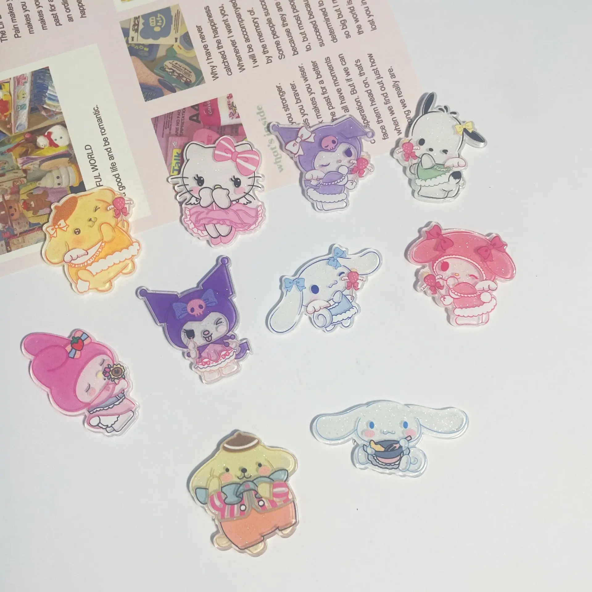 10Pcs New Acrylic Kawaii Cute Cartoon Girl\'s heart Anime Sticker Series Clip Book DIY Fashion Hairpin Decoration Crafts