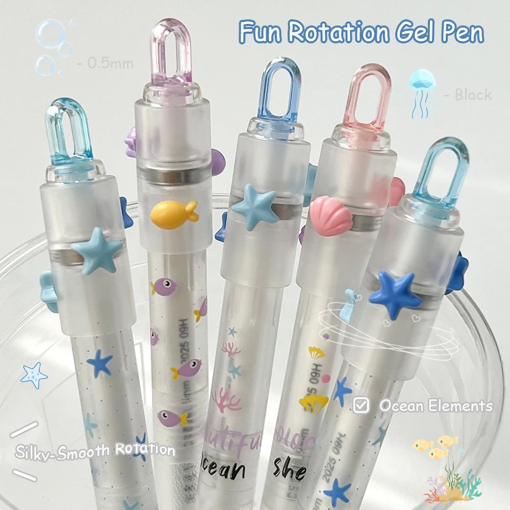 

4 Fun Ocean Gel Pens 0.5mm Creative Rotating Stress Relief Quick-Dry Pen Underwater World Theme Simple Black Pen