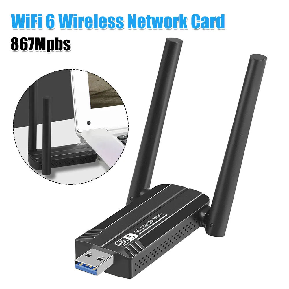 

WiFi 6 Wireless Network Adapter Dual Band 2.4G 5G 400 867Mbps USB3.0 Adapter Drive Free Network Adapter for Windows/macOS