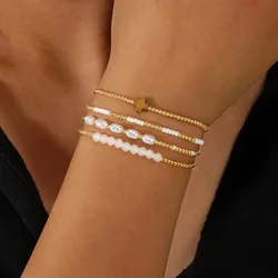1pc/4pcs White Crystal Imitation Pearl Copper Bead Cross Bead Bracelet Set Bohemian Women's Fashion Style Stacked Gift