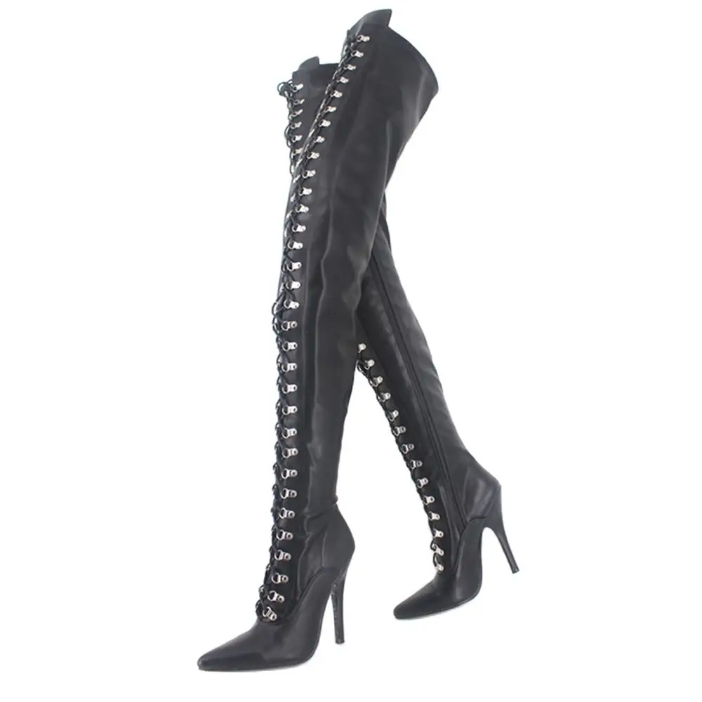 2022 New Over-the-Knee Boots 12CM High Heel Cross-tied Lace up Zip Crotch Thigh Long Boots