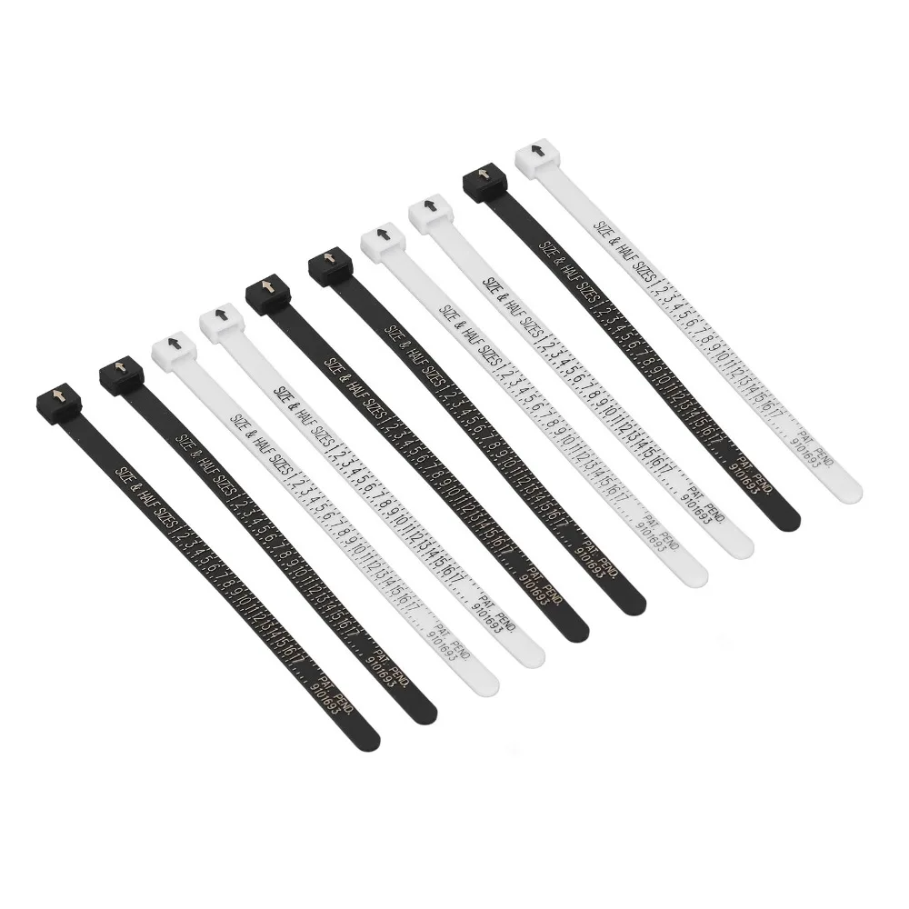 10pcs Portable Plastic Ring Sizer Tool Reusable Design Clear Printing Jewelry Sizing Tool Finger Measuring Gauge For Women