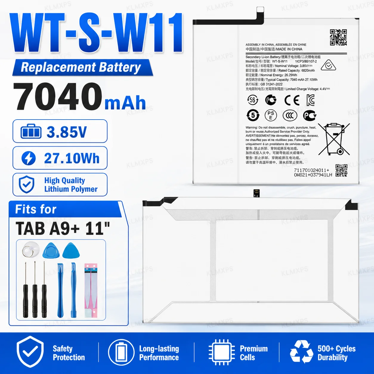 Аккумулятор WT-S-W11 емкостью 7040 мАч для Samsung Galaxy Tab A9+ SM-X210 (11 дюймов) + инструменты для установки