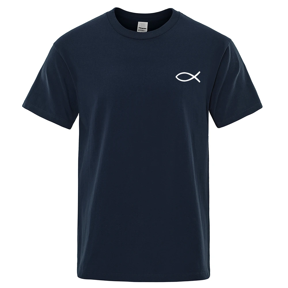 JESUS Fisch Einfachheit LOGO Gedruckt T-Shirts Männer Lose Einfache T Shirt Mode Atmungsaktive Baumwolle T Kleidung Straße Hip Hop Top