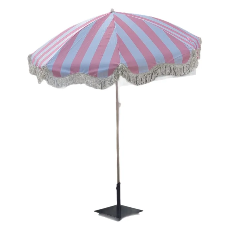 

Outdoor courtyard garden umbrella parasol balcony terrace umbrella seaside camping fringed long handle umbrella