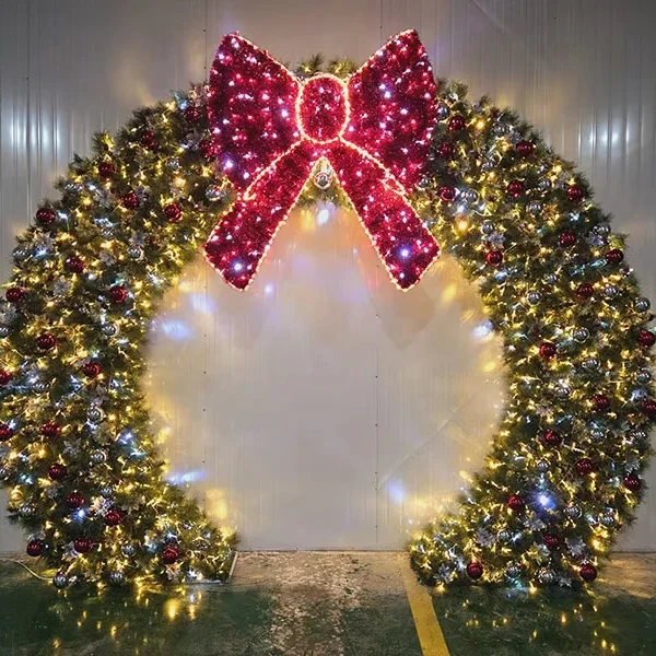 2024 Waterproof Flashing Light Emitting Diode Lighting Christmas Wreath Arch Courtyard Shopping Centre Park Street Holiday
