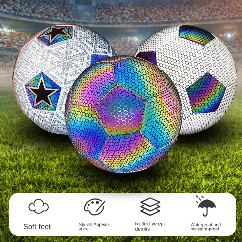 Bola De Futebol Reflexiva Holográfica, Brilho No Escuro, Presentes De Futebol Com Inflador, Excelente Elasticidade, Artigos Esportivos, Tamanho 4, 5