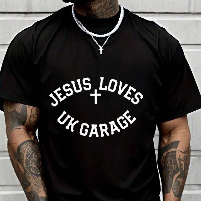 

Черная футболка с надписью Jesus Loves UK Garage для райдеров, мужская и женская модная повседневная футболка высокого качества с круглым вырезом, 2026