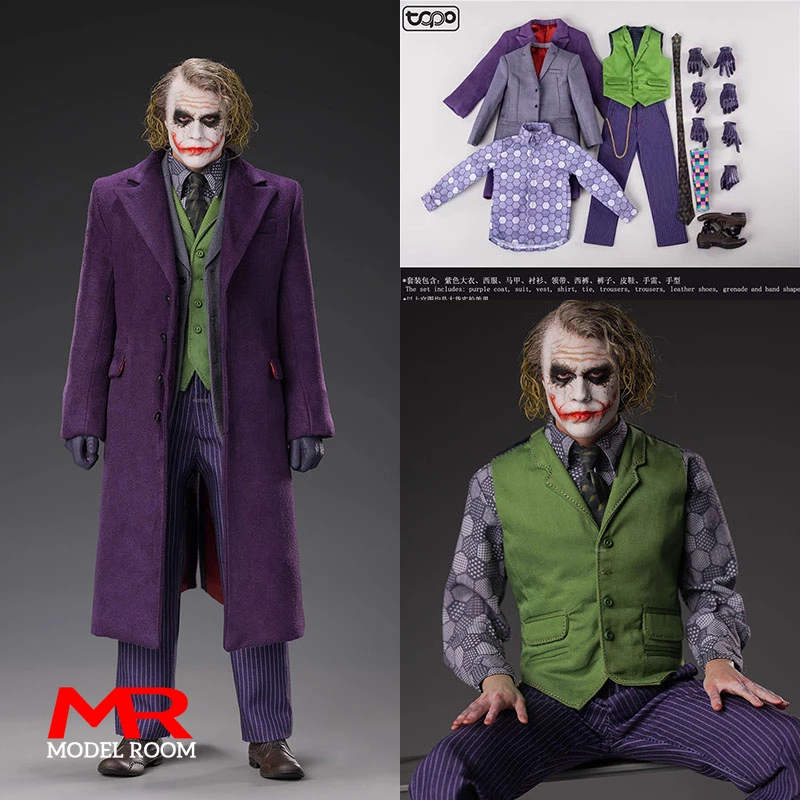 TOPO TP007 1/6 Scale Heath Ledger Purple Topcoat Costume Set Fit 12'' Male Soldier Action Figure Body Dolls