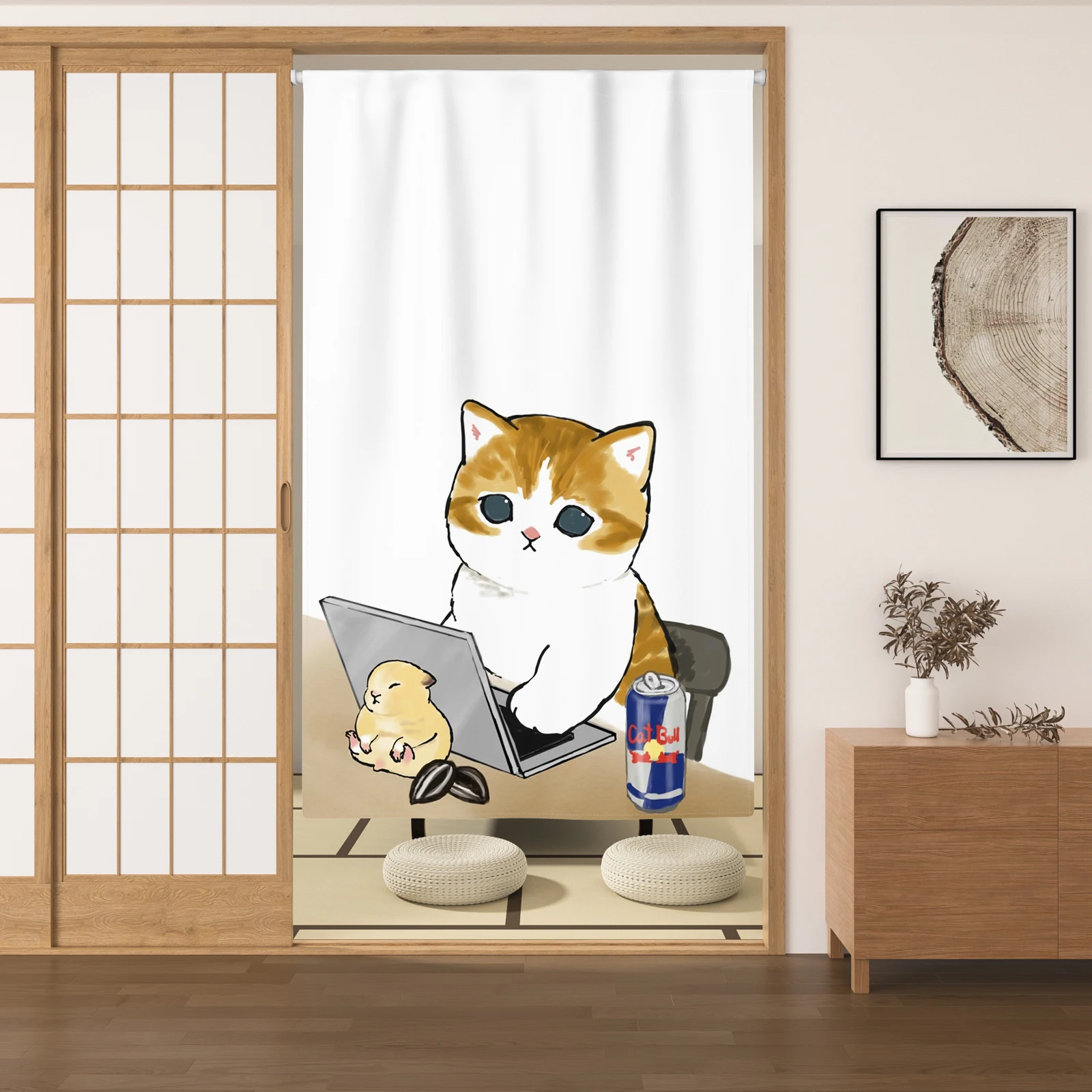 Cute Funny Cat Drapes Japanese Door Curtain Living Room Bedroom Doorway Partition Kitchen Entrance Linen Hanging Door Curtains