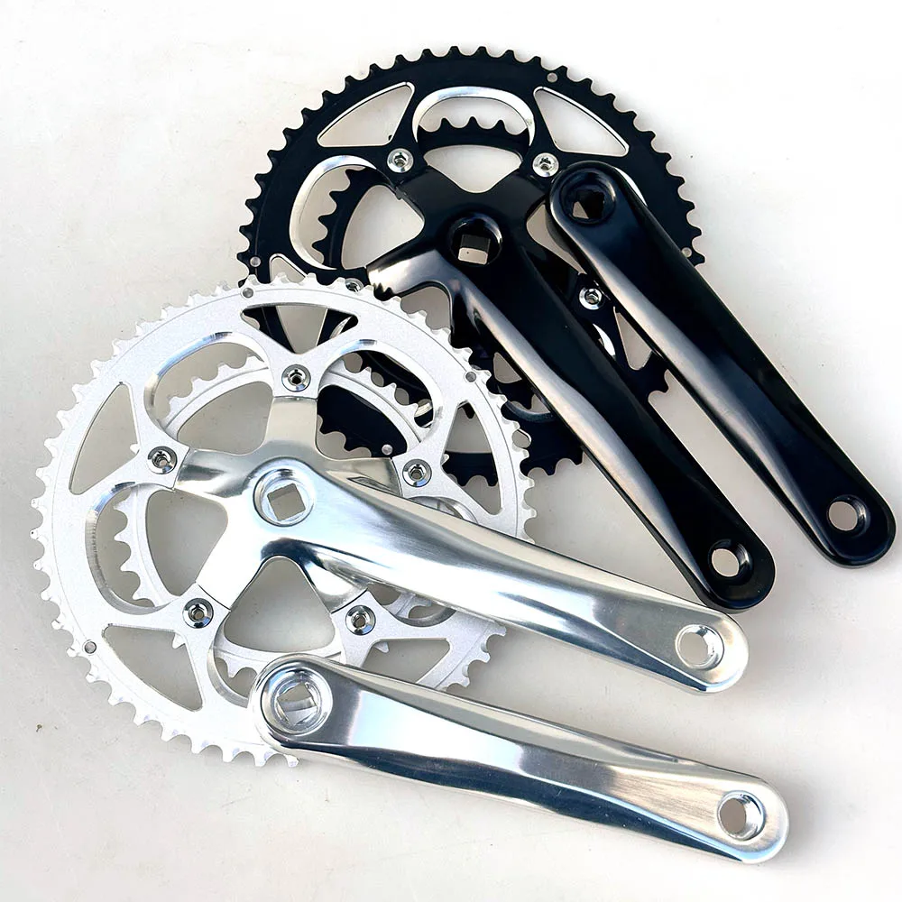 

Комплект шатунов для шоссейного велосипеда 110BCD, квадратный конусный шток, глянцевый черный/серебристый, ретро, 170 мм, 34/50T, 36/52T, 39/53T, для фикс-байка