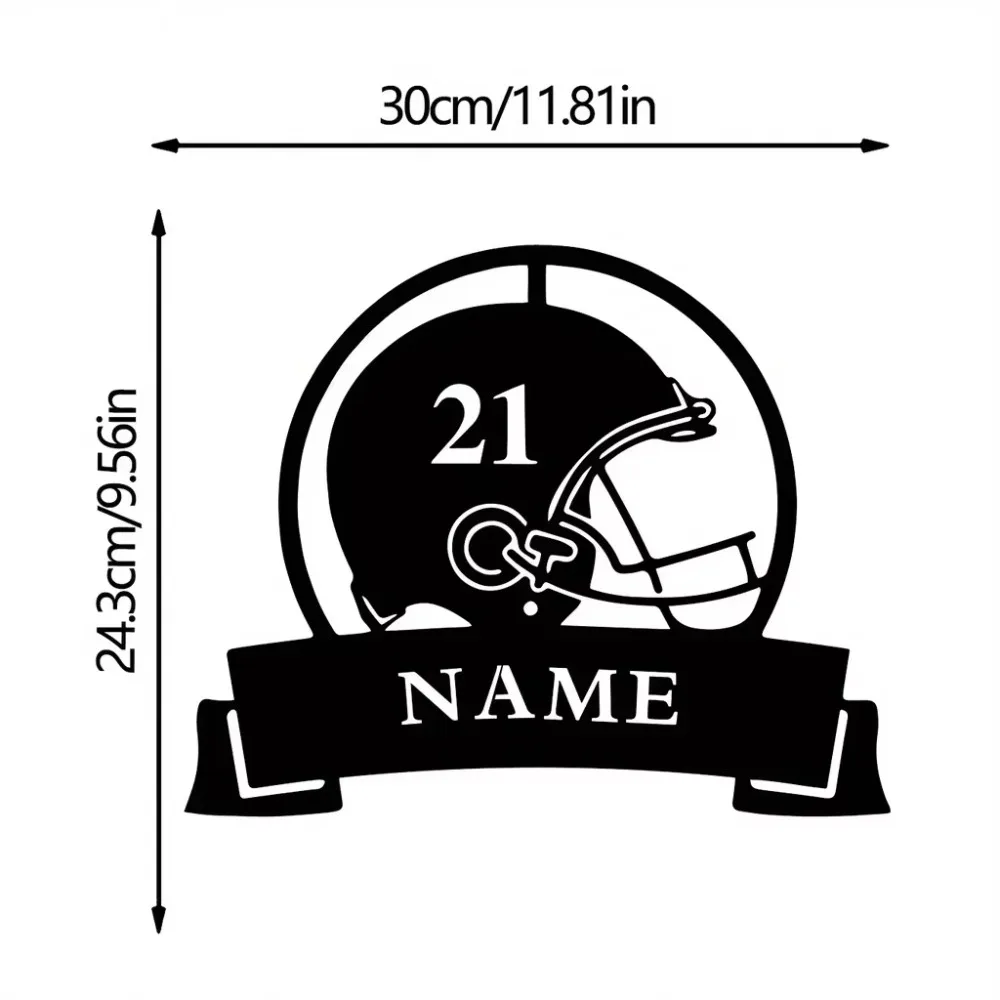 1pc Iron Art Silhouette American Football Helmet Name and Number Cusmized Home Decoration Metal Wall Hanging Decor Sign wall dec