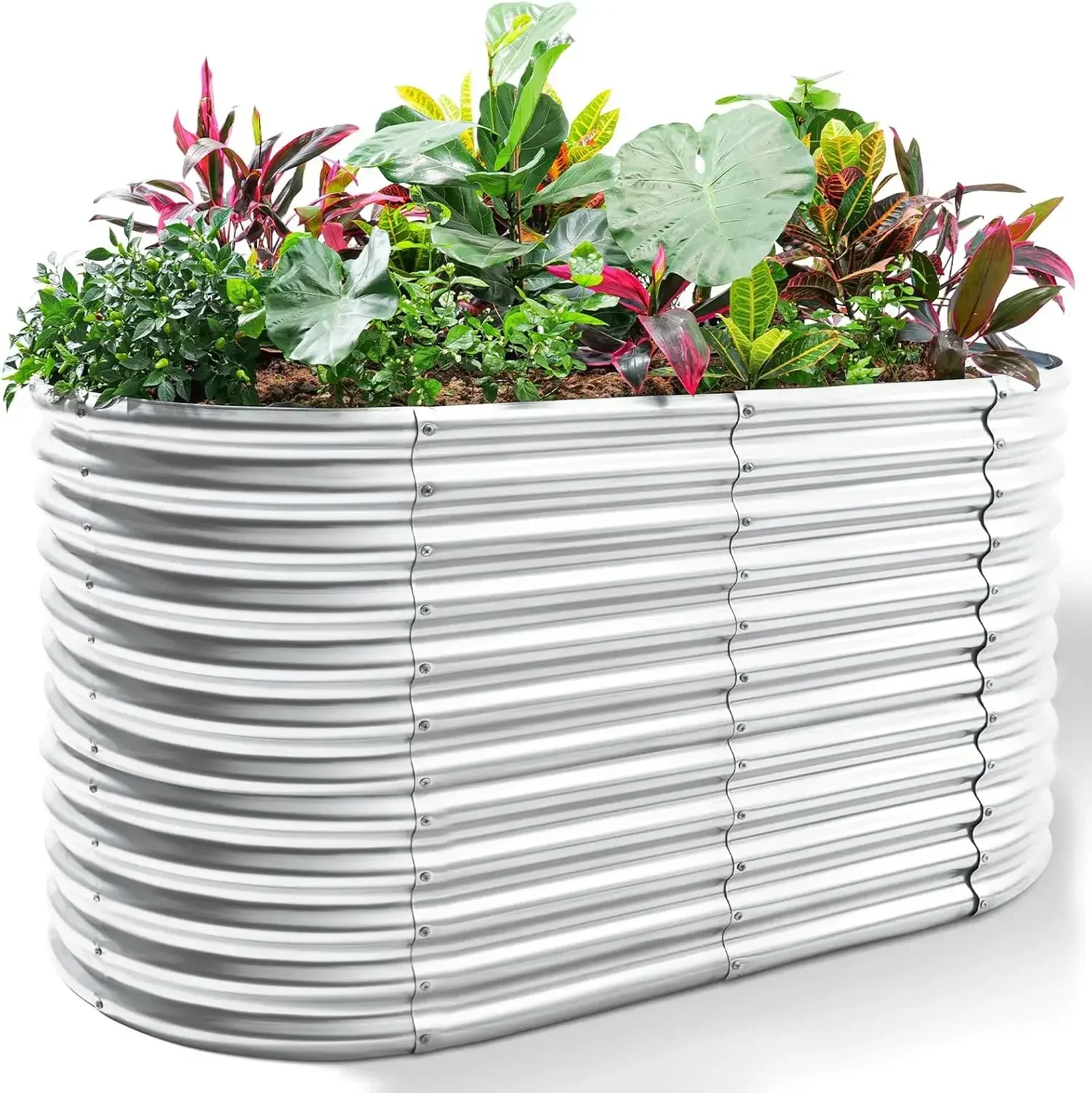 

8x4x3ft Oval Galvanized Raised Garden Beds, Large-Capacity Metal Planter Box Outdoor, Durable Deep Raised Garden Bed 3ft Tall