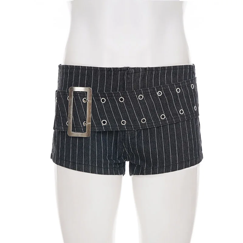 

Spring hot girl style gray striped slim denim shorts