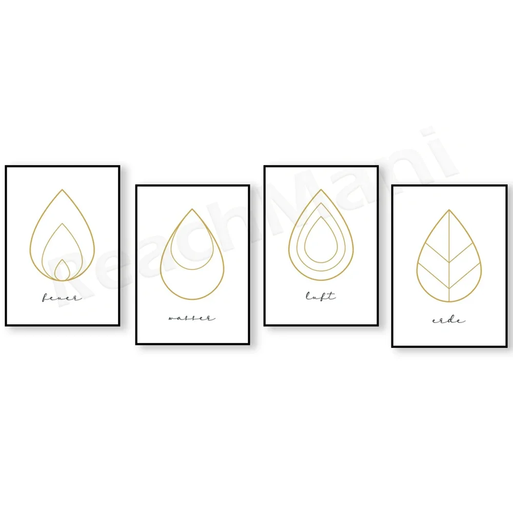 Elemento Tierra, Elemento Agua, Elemento Aire, Elemento Fuego, Póster de arte abstracto, decoración de pared, Cuatro elementos, Ayurveda, TCM